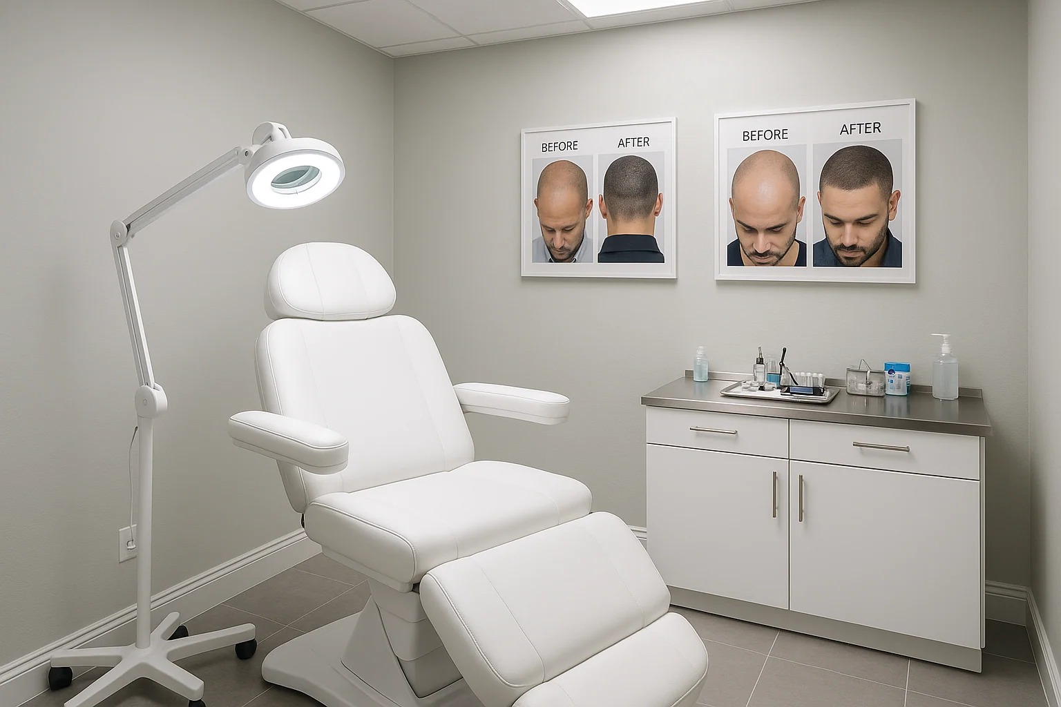 Modern hair transplant treatment room (illustrative image)